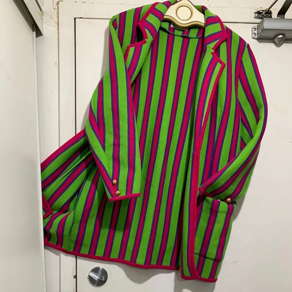 VINTAGE PORTS TRADEMARK DESIGNS WOOL STRIPE JACKETS SIZE M - Picture 10 of 14